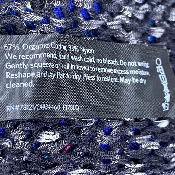 Eileen Fisher Sz: M Melange Cotton Blend V-neck sweater cap sleeves black white - Picture 10 of 10